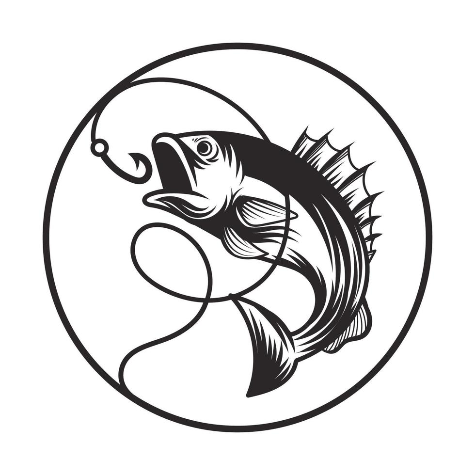 stor bas vektor svart och vitt. fiske logotyp
