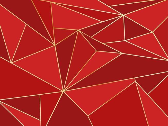 Künstlerisches geometrisches des abstrakten roten Polygons mit Goldlinie Hintergrund vektor