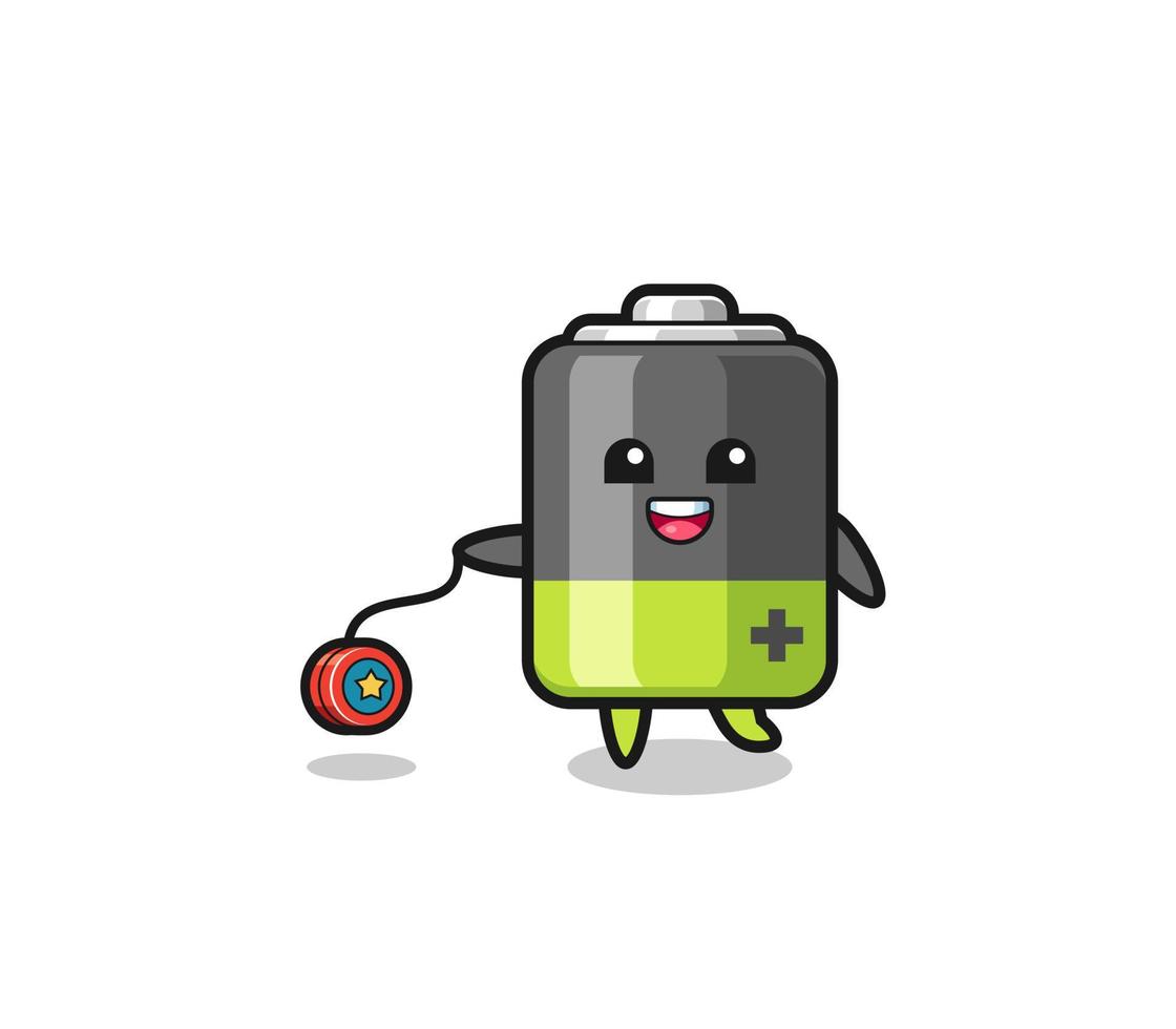 karikatur der niedlichen batterie, die ein yoyo spielt vektor