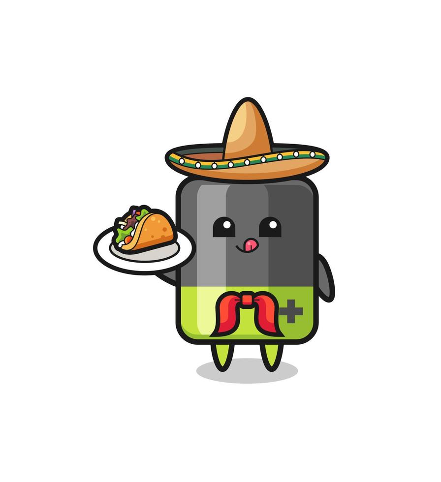 batterie mexikanisches kochmaskottchen, das einen taco hält vektor