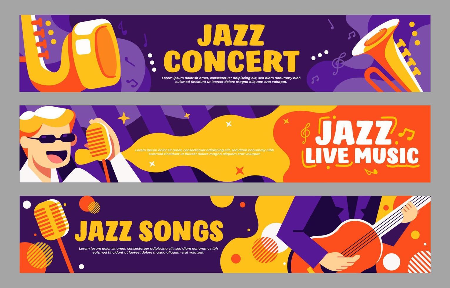 uppsättning musik jazz banner vektor