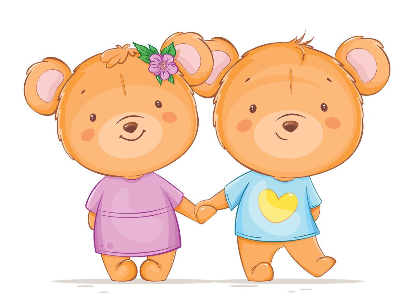 glücklicher valentinstag, zwei bären, die hände halten vektor