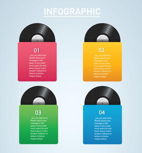 vinyl rekord med täckmockup infographic bakgrund vektor
