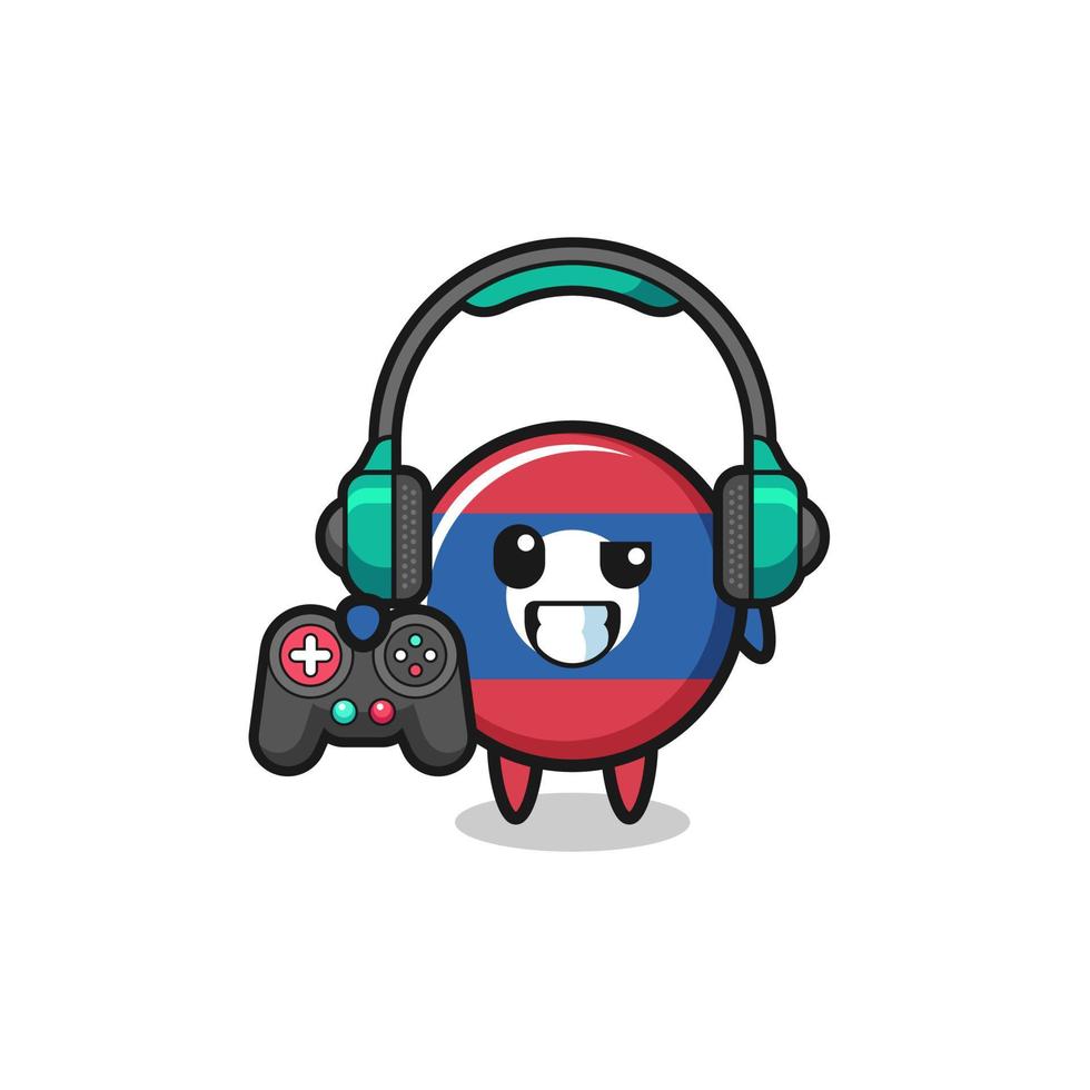 laos flag gamer maskottchen mit einem gamecontroller vektor