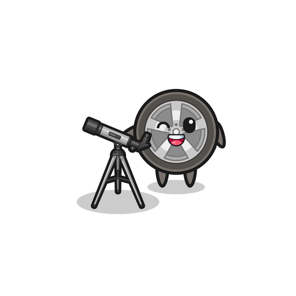 Autorad-Astronom-Maskottchen mit einem modernen Teleskop vektor