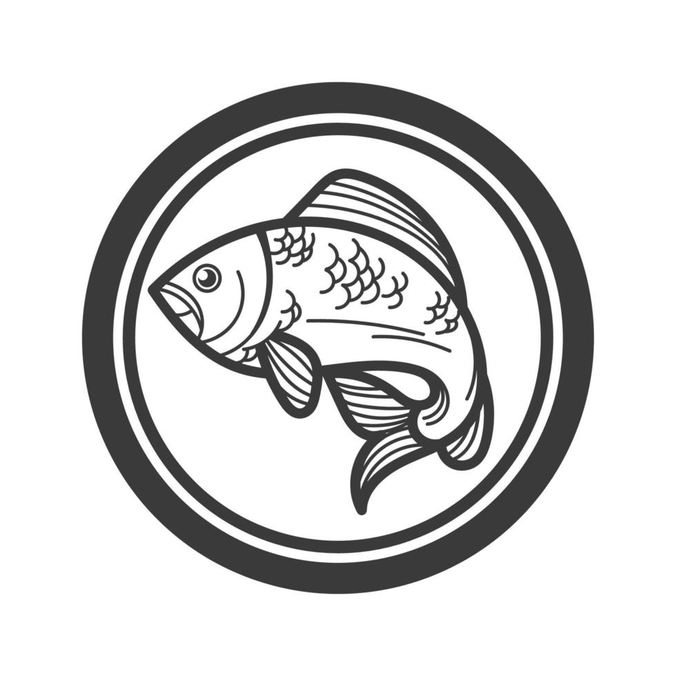 stor baskontur svart och vit. fiske logotyp. vektor illustration