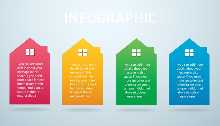 färgglada hus Infographic 4 alternativ bakgrund vektor illustration