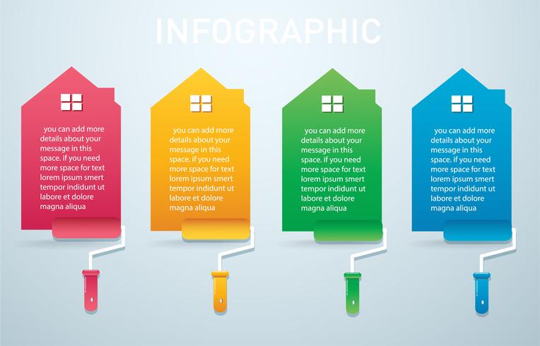 färgstarkt hus med en färgrulle Infographic 4 alternativ bakgrund vektor illustration