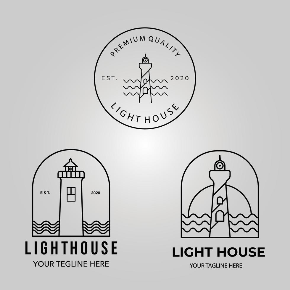 Set Leuchtturm Logo Symbol Strichzeichnungen minimalistische Illustration Design kreativ vektor