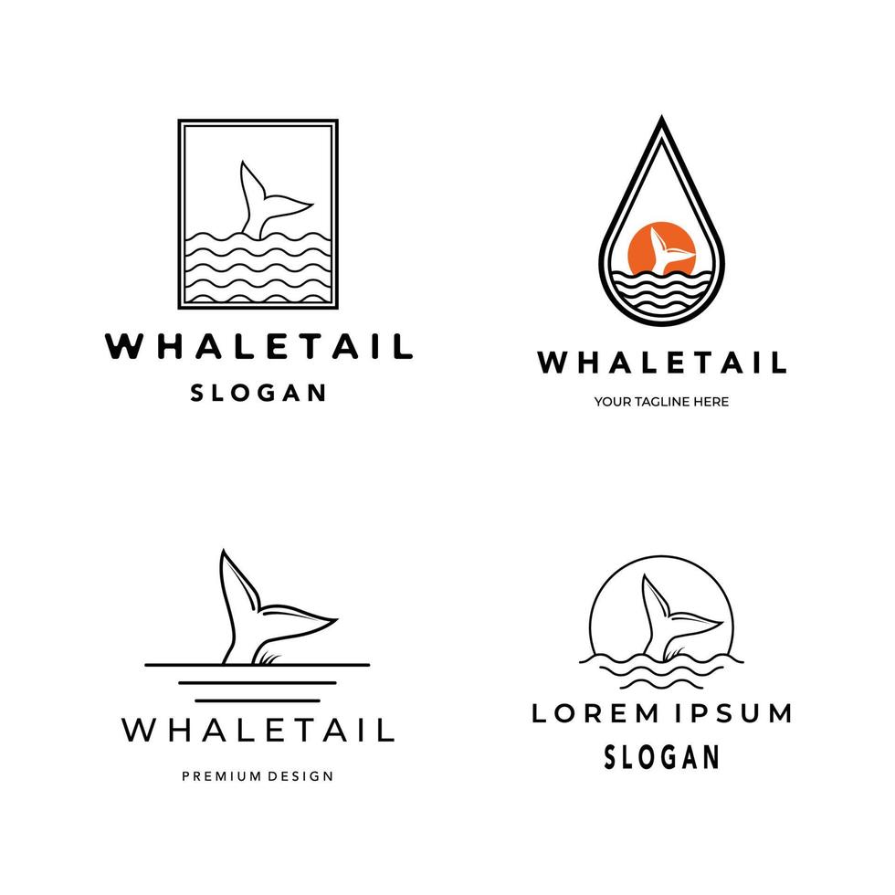 set whale tail logotyp ikon linjekonst minimalistisk vektor illustration design