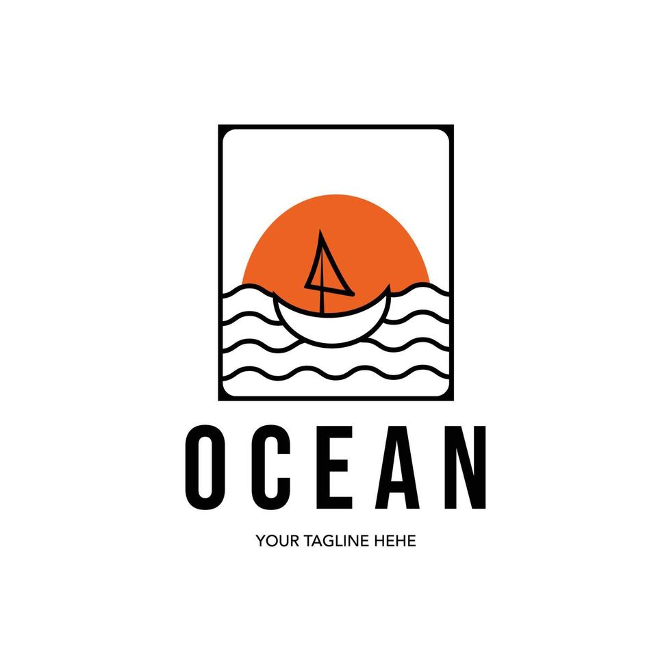 ocean logotyp minimalistisk design linjekonst illustration vektor våg