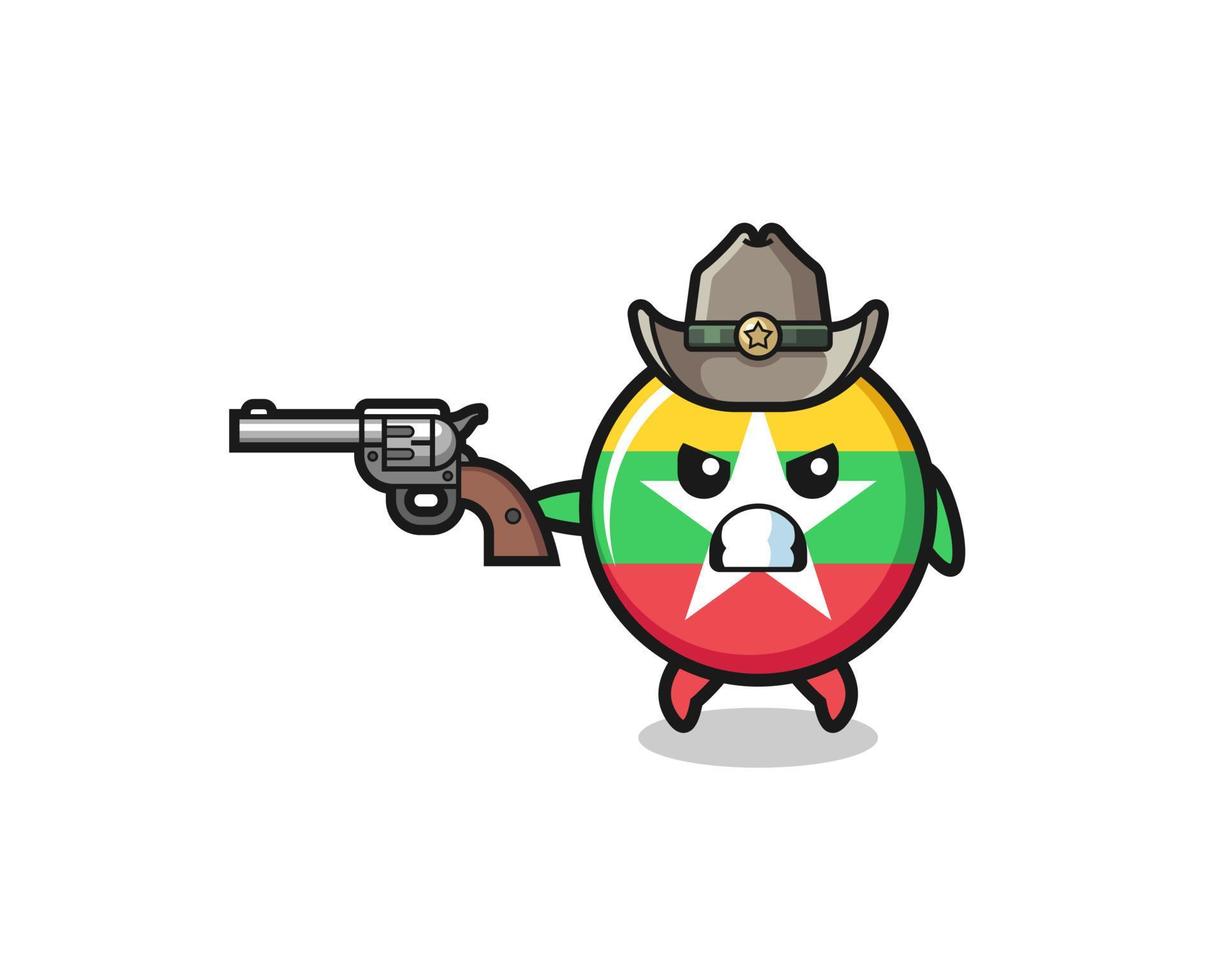 Der Cowboy mit der Flagge von Myanmar schießt mit einer Waffe vektor