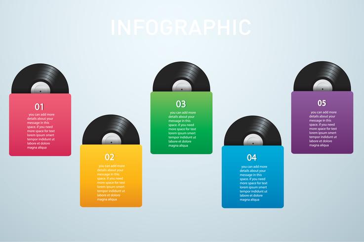 Vinylaufzeichnung mit infographic Hintergrundvektor des Abdeckungsmodells vektor