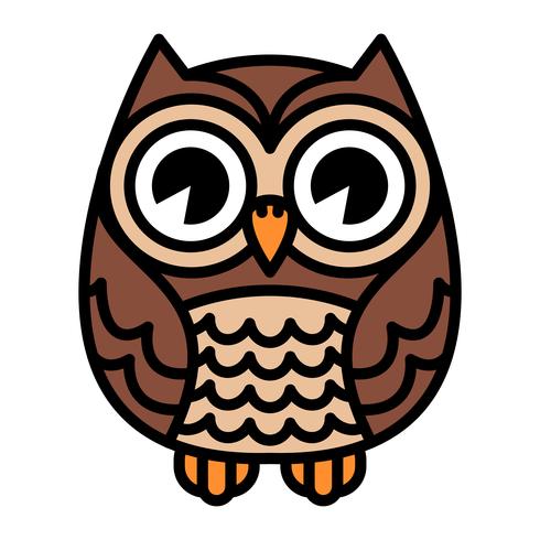 Gullig Cartoon Owl Bird med stora ögon i sittande position vektor