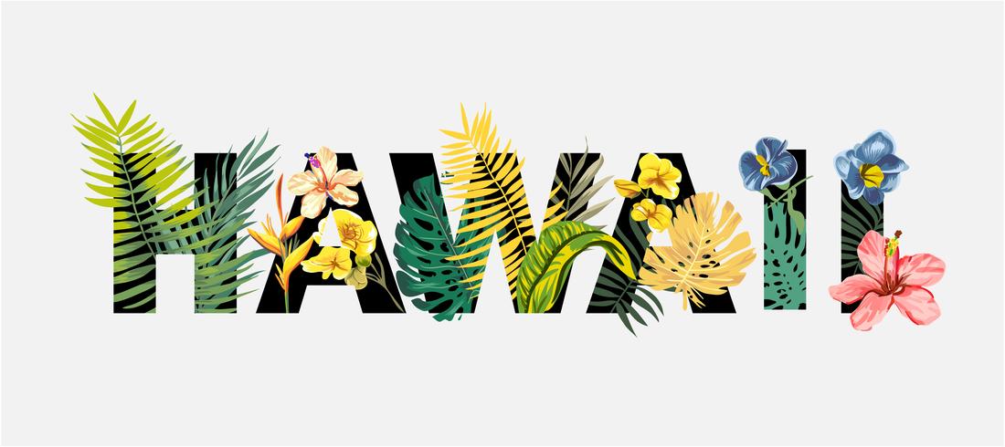 Hawaii Sloagn mit tropischen Blumen und exotischen Baum Illustration vektor