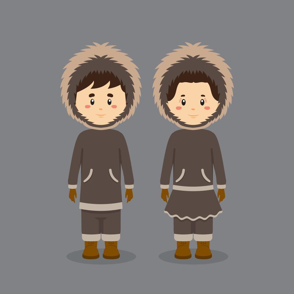 par karaktär bär eskimo alaska traditionell klänning vektor