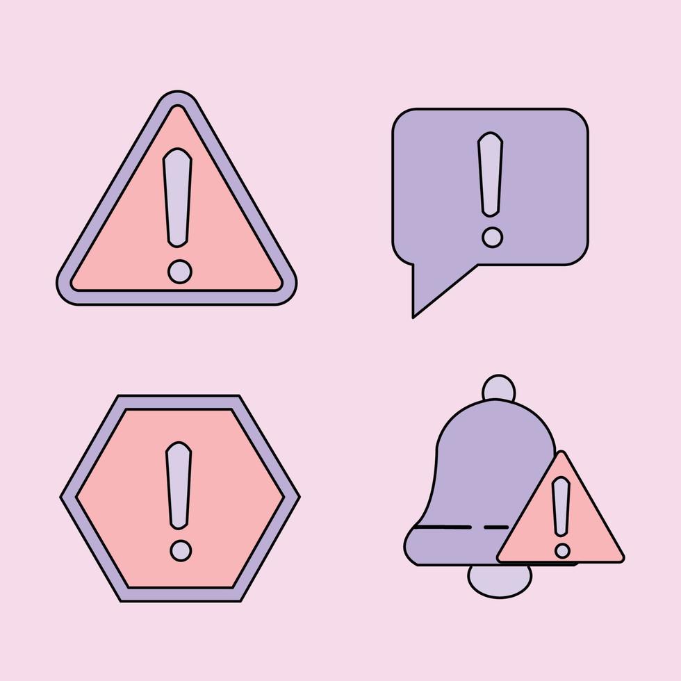 vier Warnzeichen-Symbol isoliert auf rosa Hintergrund vektor