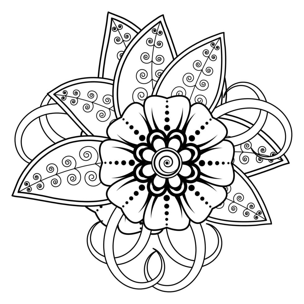 Mehndi-Blume für Henna, Mehndi, Tätowierung, Dekoration. dekoratives Ornament im ethnisch-orientalischen Stil, Doodle-Ornament, Umrisshand zeichnen. Malbuchseite. vektor