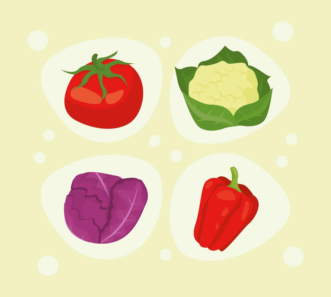 vier Symbole für frisches Gemüse vektor