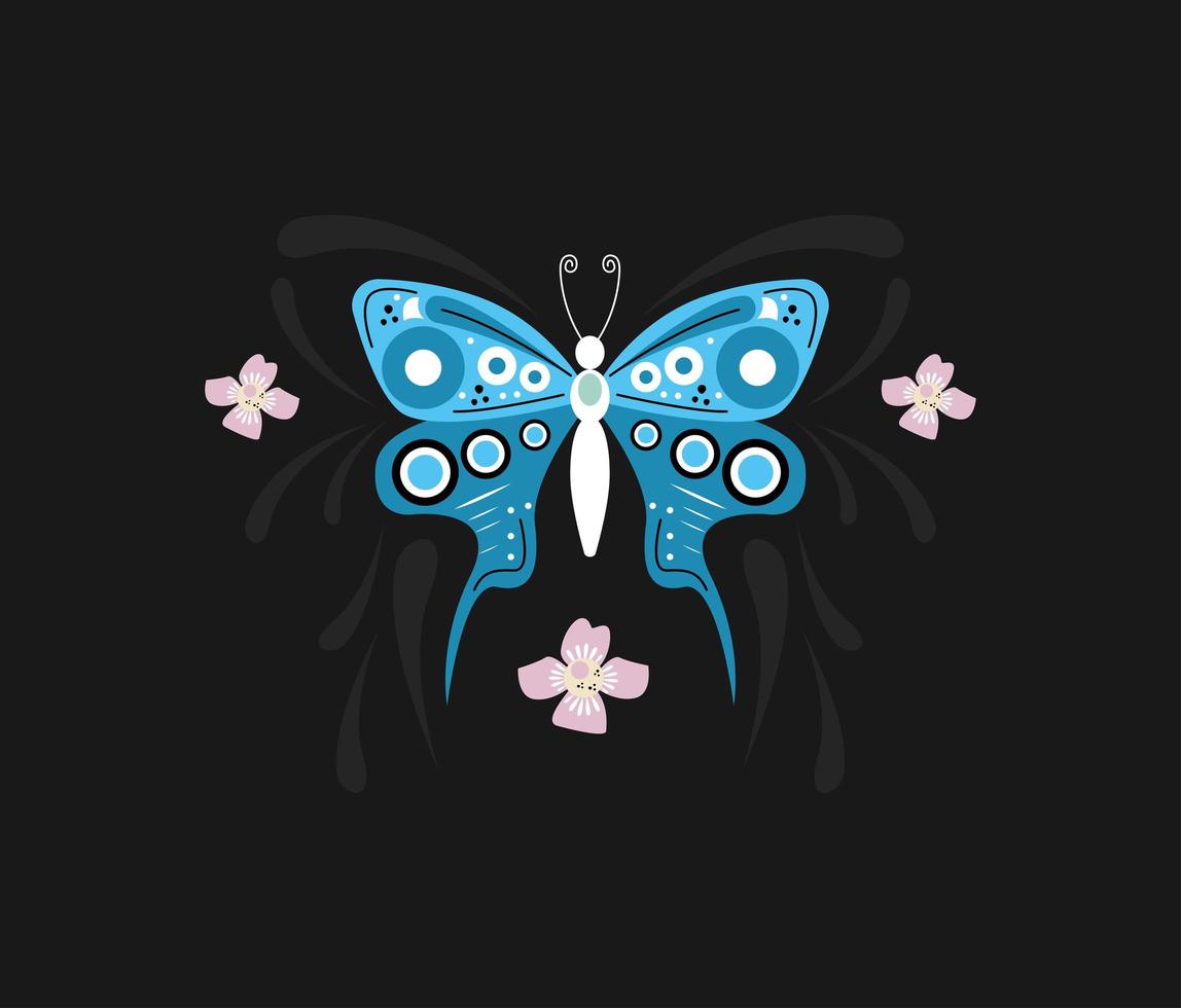 blauer Schmetterling und Blumen vektor