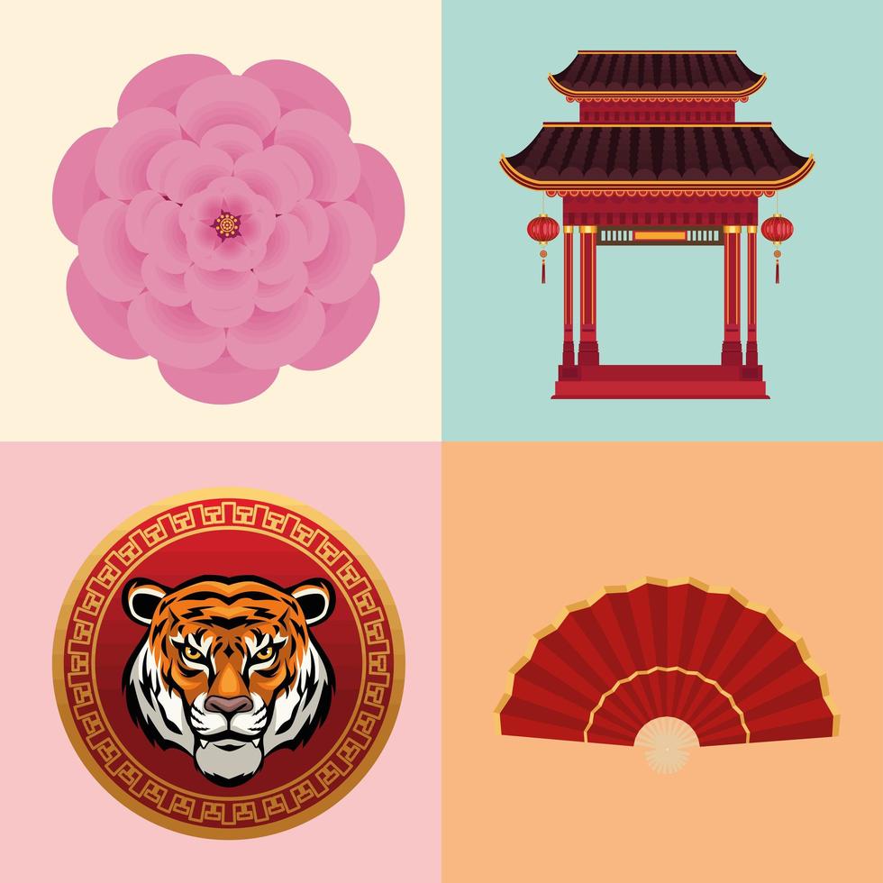 fyra kinesiska nyåret ikoner vektor