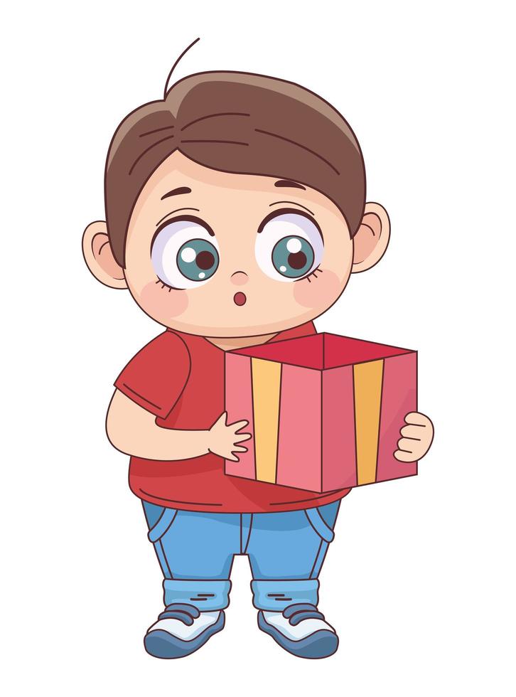 kleiner Junge mit Geschenkbox vektor