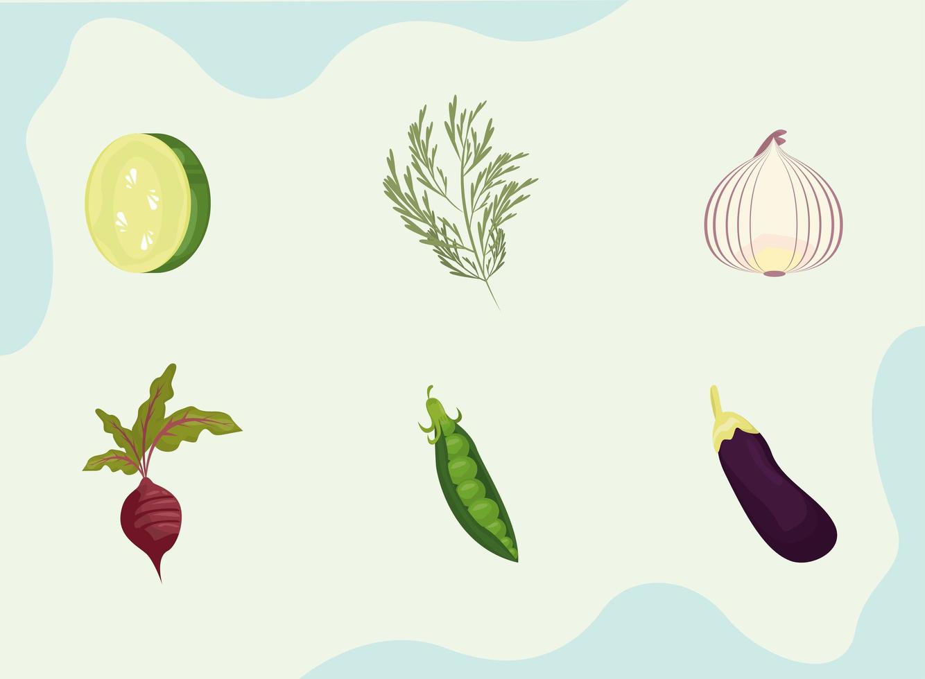 sex färska grönsaker ikoner vektor