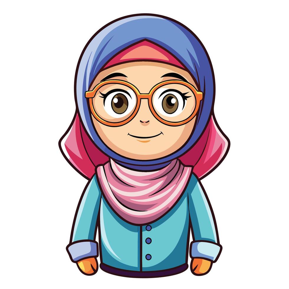 Karikatur Muslim Mädchen tragen Brille und Schal vektor