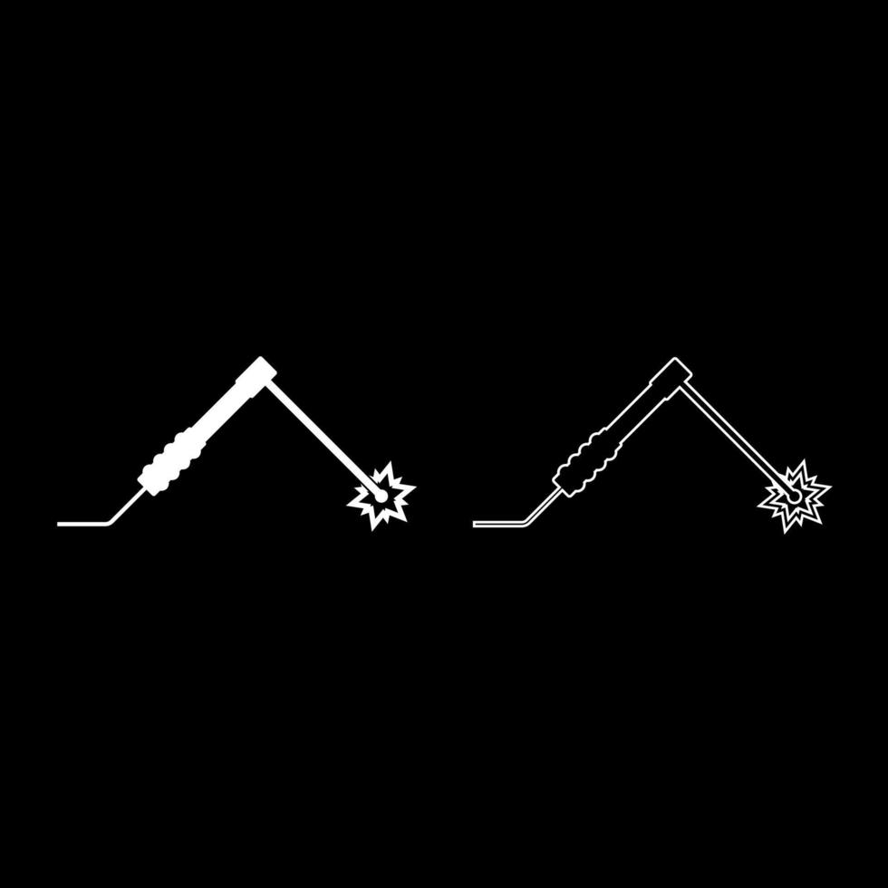 Schweißprozess Funken von der Elektrode mit Fackelarbeit und Werkzeugkonzept Symbol Umriss Set weiße Farbe Vektor Illustration Flat Style Image