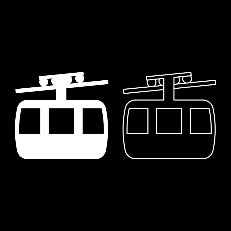 Standseilbahn Luftweg Seilbahn Skilift Bergresort Lufttransport Tourismus Seilbahn Reise Kabine Symbol Umriss Set weiße Farbe Vektor Illustration flaches Bild