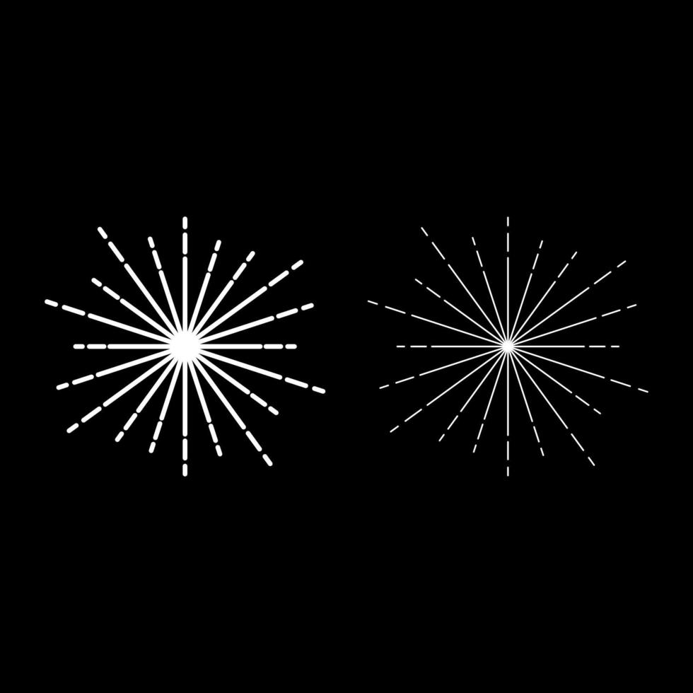 sunburst fyrverkerier strålar radiell strålstråle linjer gnistra glasyr utstrålning stjärnskott koncentrisk strålning linjer ikon kontur set vit färg vektorillustration platt stil bild vektor