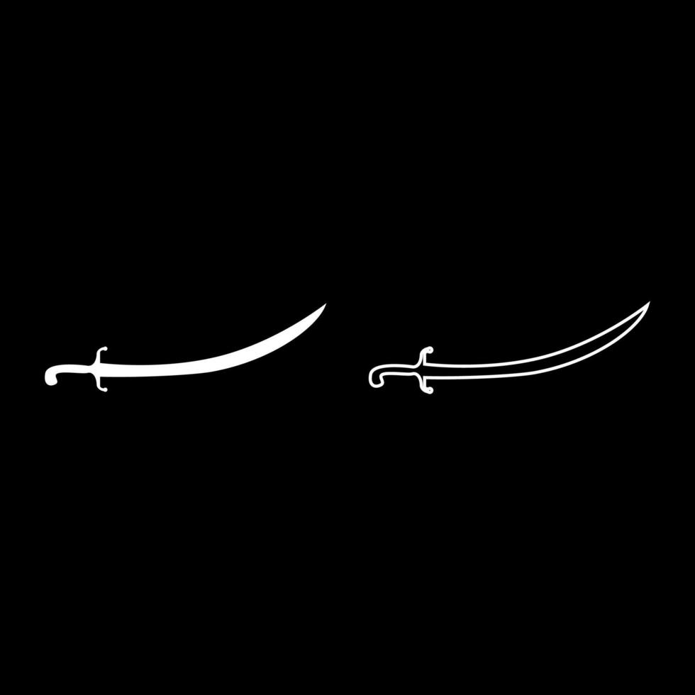 turkisk sabel scimitar sabel av arabiska persiska krökt svärd ikon konturuppsättning vit färg vektorillustration platt stil bild vektor