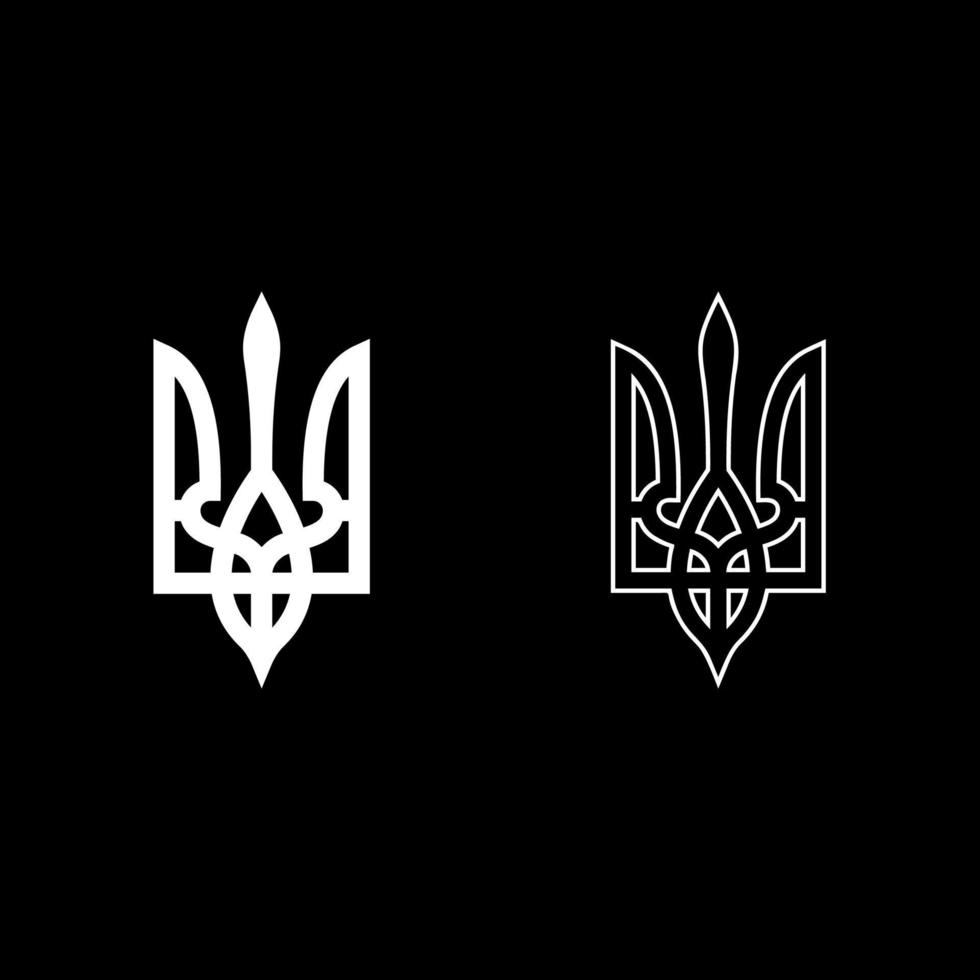 Wappen des ukrainischen Staatsemblems nationales ukrainisches Symbol Dreizack Symbol Umriss Set weiße Farbe Vektor Illustration Flat Style Image