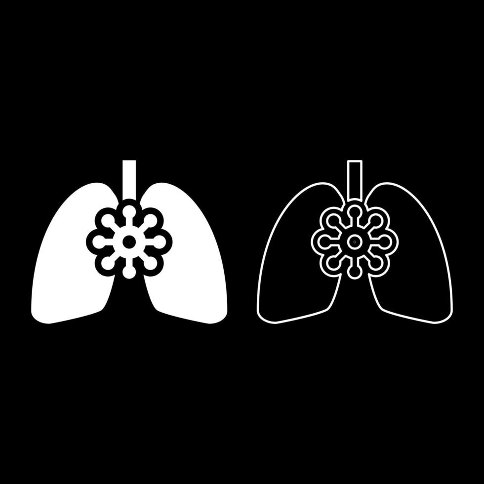 Coronavirus beschädigte Lunge Virus Corona Atack Essen Lunge Konzept Covid 19 infizierte Tuberkulose Symbol Umriss Set weiße Farbe Vektor Illustration Flat Style Image