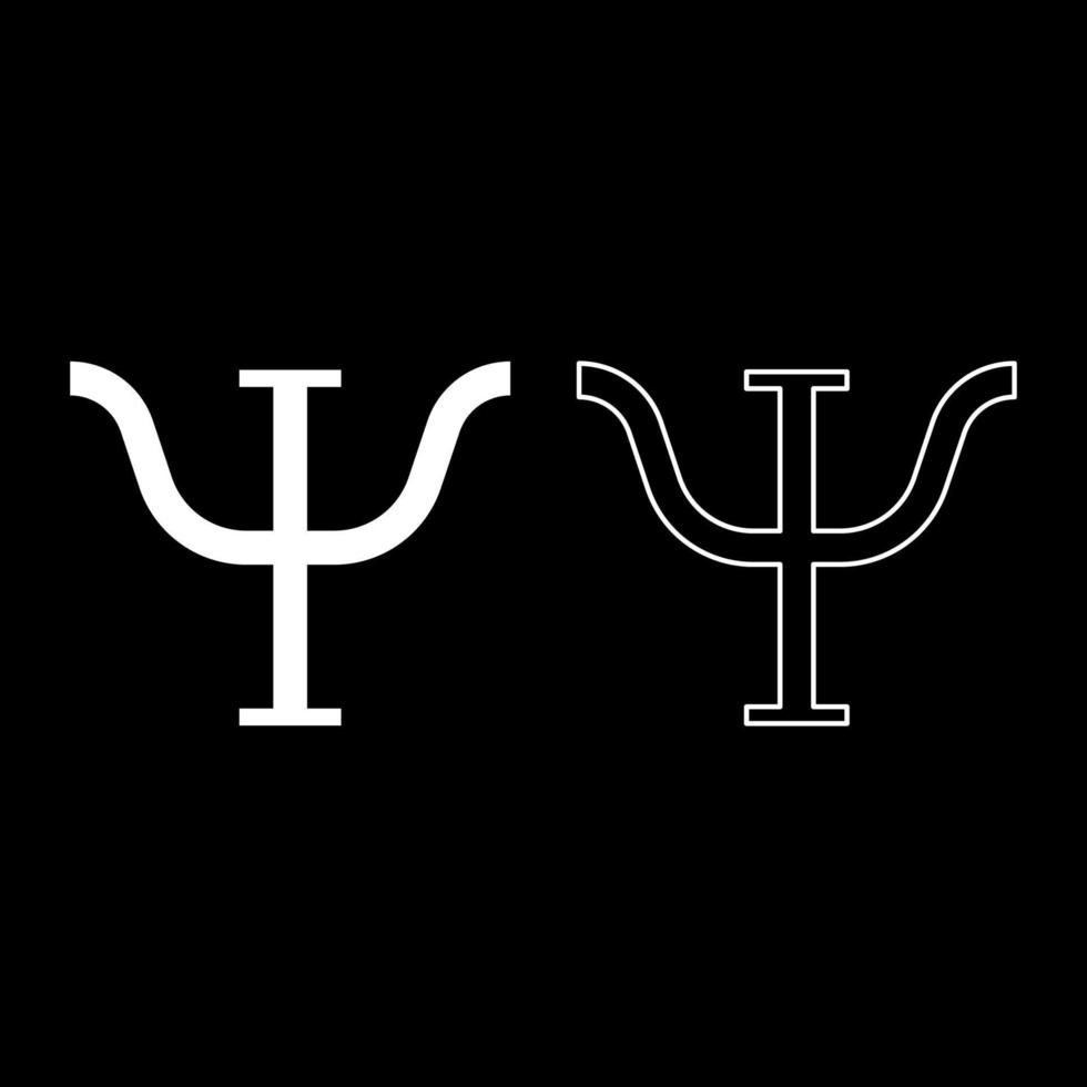 psi grekisk symbol versal versaler teckensnitt ikon disposition uppsättning vit färg vektor illustration platt stil bild
