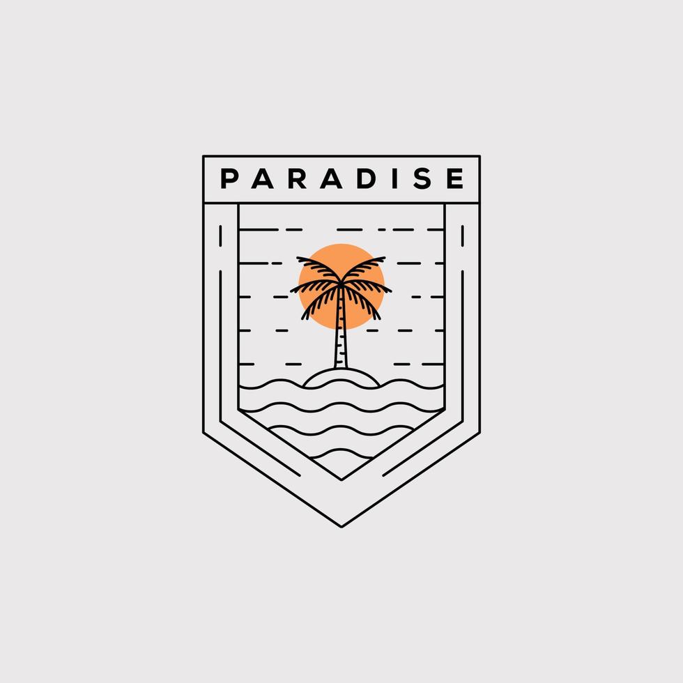 paradis line art logotyp vektor illustration design. coconut tree minimalistisk badge ikon. palmträd kontur symbol