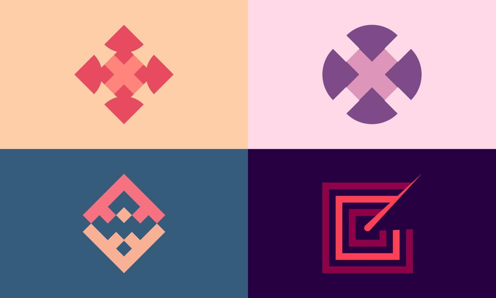 uppsättning av abstrakt geometrisk serielogotyp, enkel och modern stil, minimalistisk och färgglad symbol, geometri unikt tillvägagångssätt lämplig för alla typer av företag och varumärken vektor