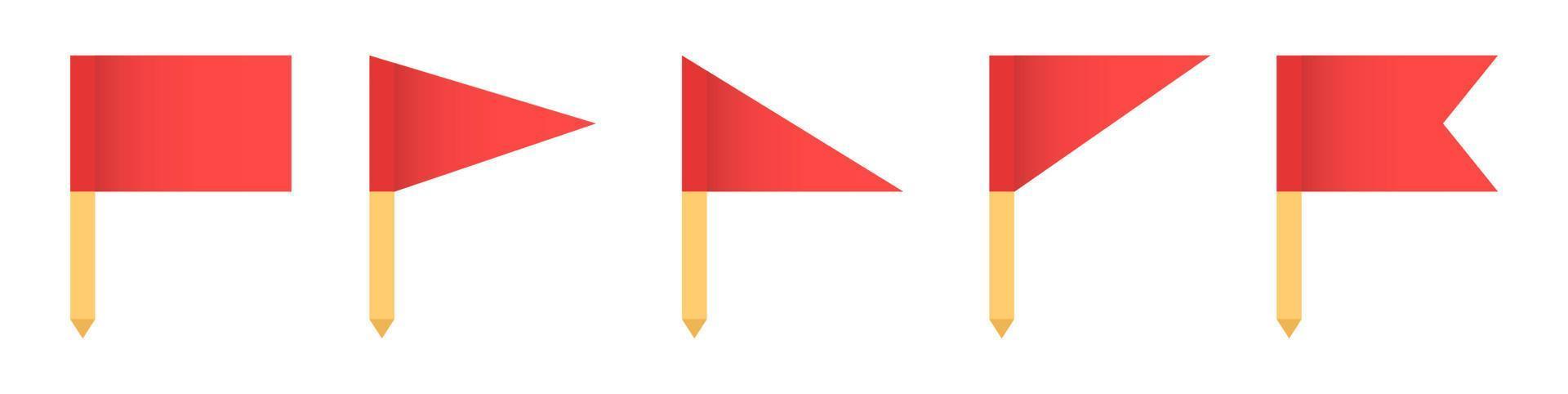 satz der roten flaggenikonen-vektorillustration. rote Fahnen auf gelben Dauben-Symbol. konzept von zeiger, tag und wichtigem zeichen. vektor