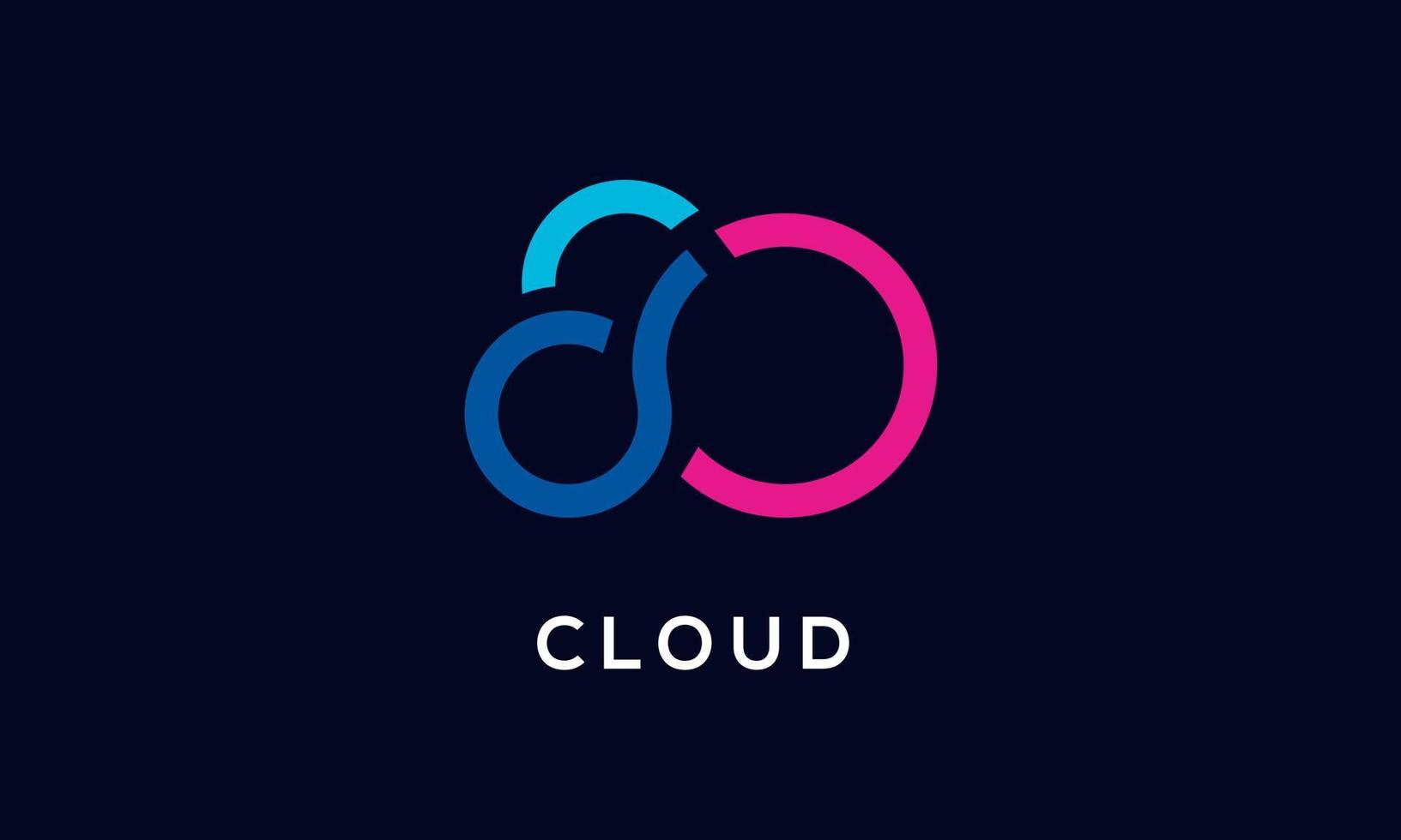 Cloud-Computing-Logo-Design, einfaches und modernes Tech-Symbol, minimalistischer flacher Stil, geeignet für Technologie, Server, Daten, Computergeschäft und Marken vektor