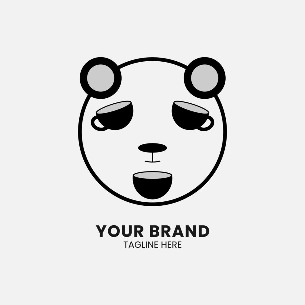 unik design med dubbla betydelser logotyp i form av en panda och kopp, bord och tallrik vektor
