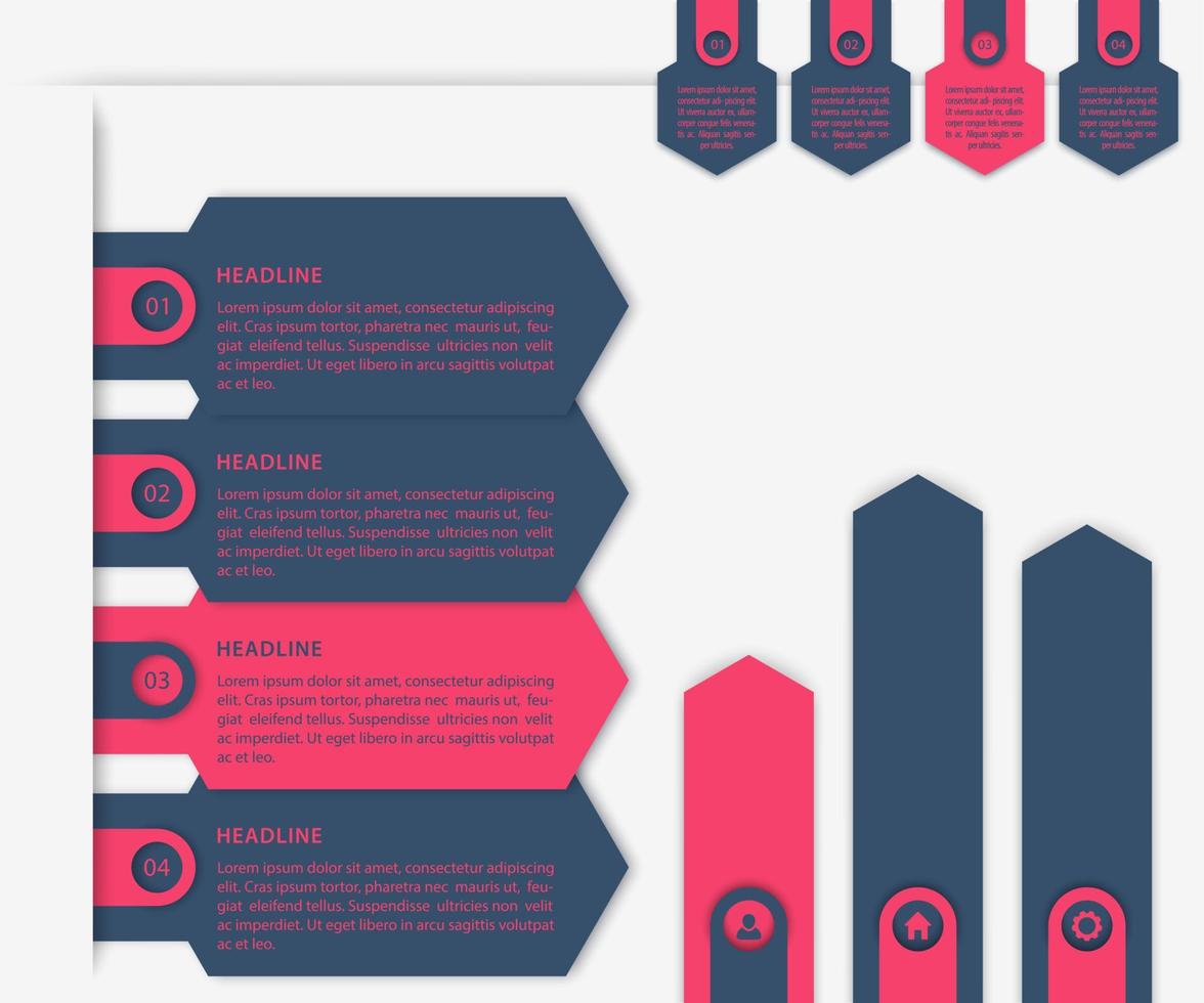 Business-Infografik-Elemente, 1, 2, 3, 4 Schritte, Wachstumspfeile in Blau und Rot, Vektorillustration vektor