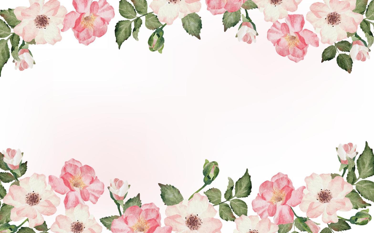 akvarell rosa alla hjärtans dag rosenträdgård bukett krans ram webb banner bakgrund vektor