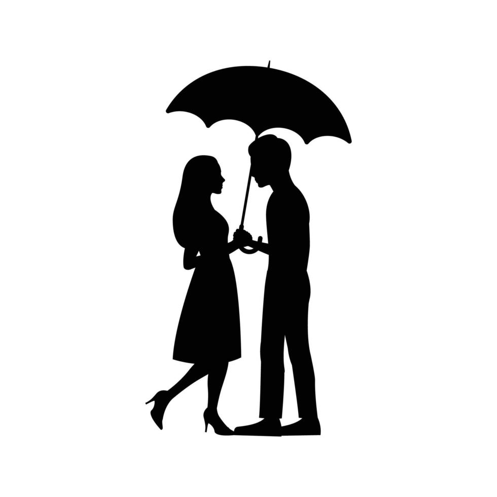 schwarzes Silhouettendesign mit isoliertem weißem Hintergrund eines Paares mit Regenschirm vektor