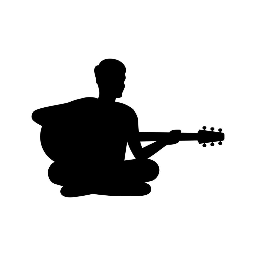 schwarzes Silhouettendesign mit isoliertem weißem Hintergrund eines Mannes, der Gitarre spielt vektor