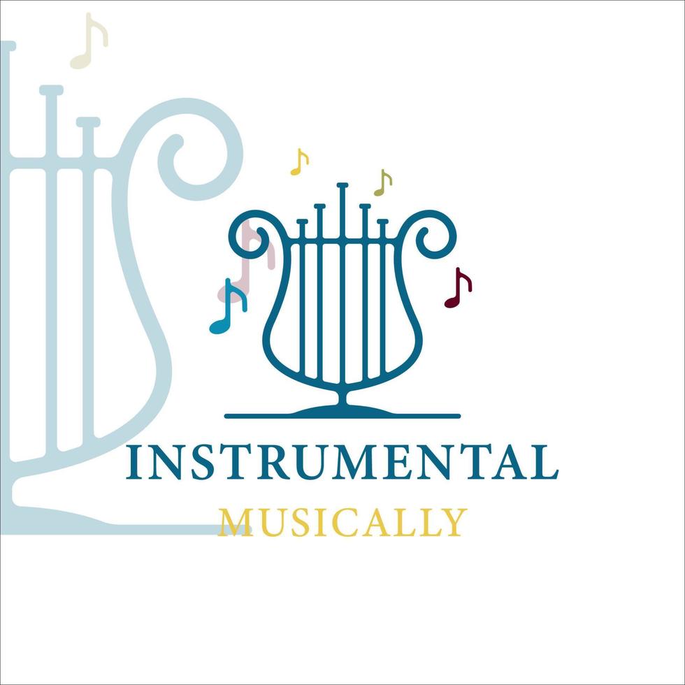 musikalisk harpa instrumental logotyp vektor illustration mall ikon grafisk design