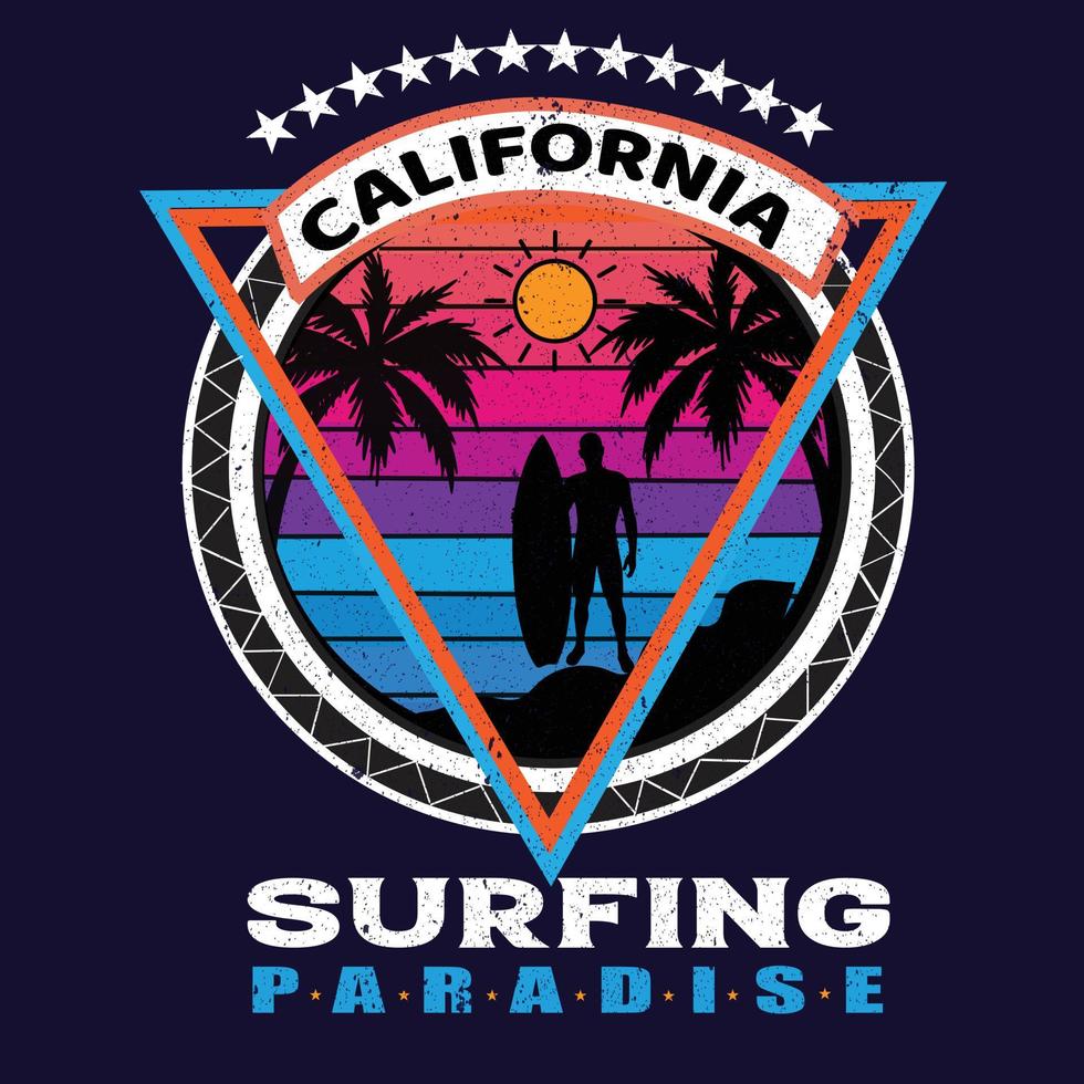 Kalifornien surfar paradis vintage t-shirt design för sommarsemester vektor