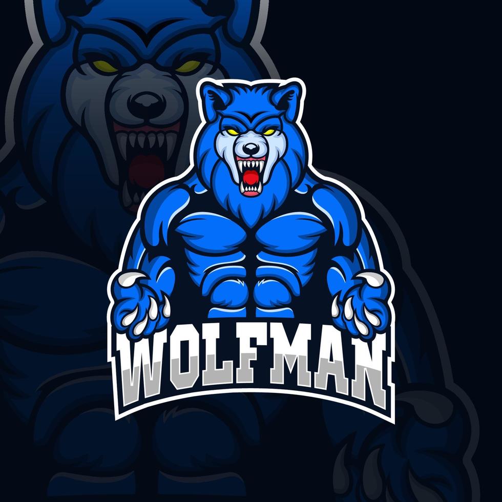 wolfman mascot gaming esport logotyp vektor