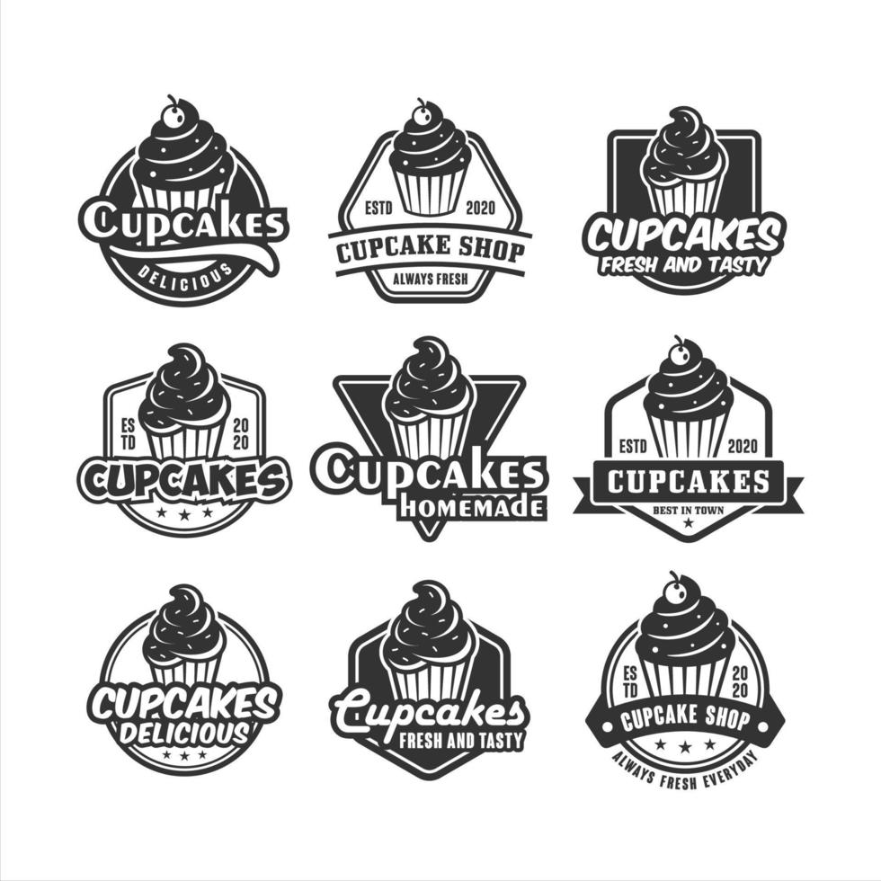 cupcakes design premium logotyp set vektor