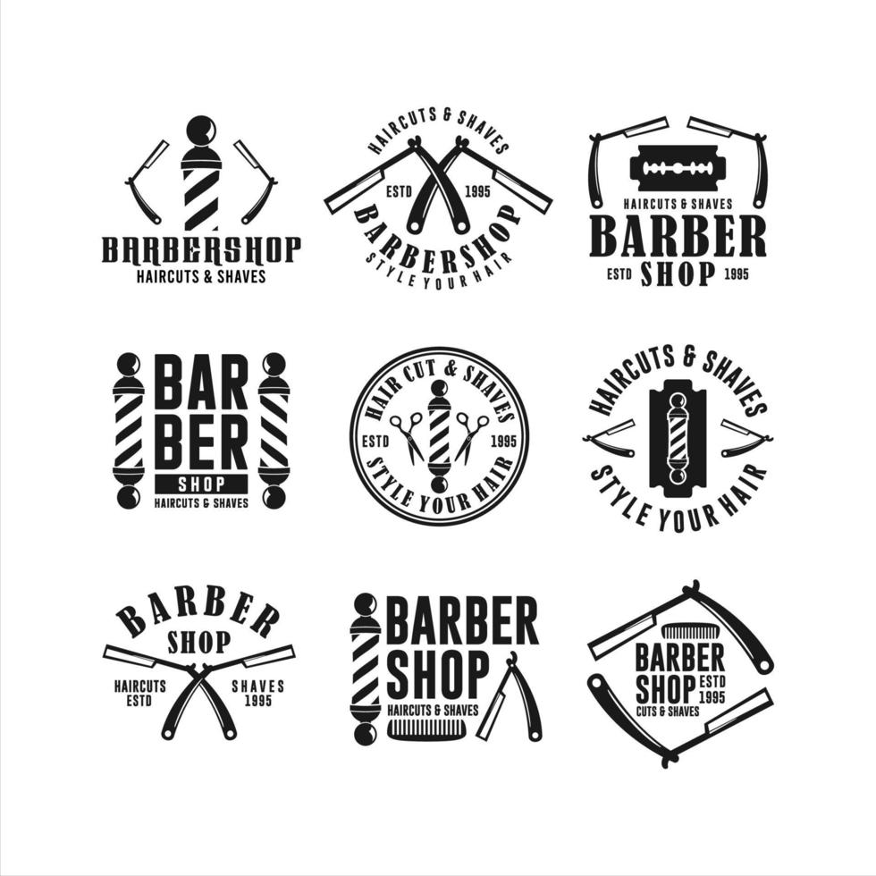 Barbershop-Haarschnitte und Rasierkollektionen Logos vektor