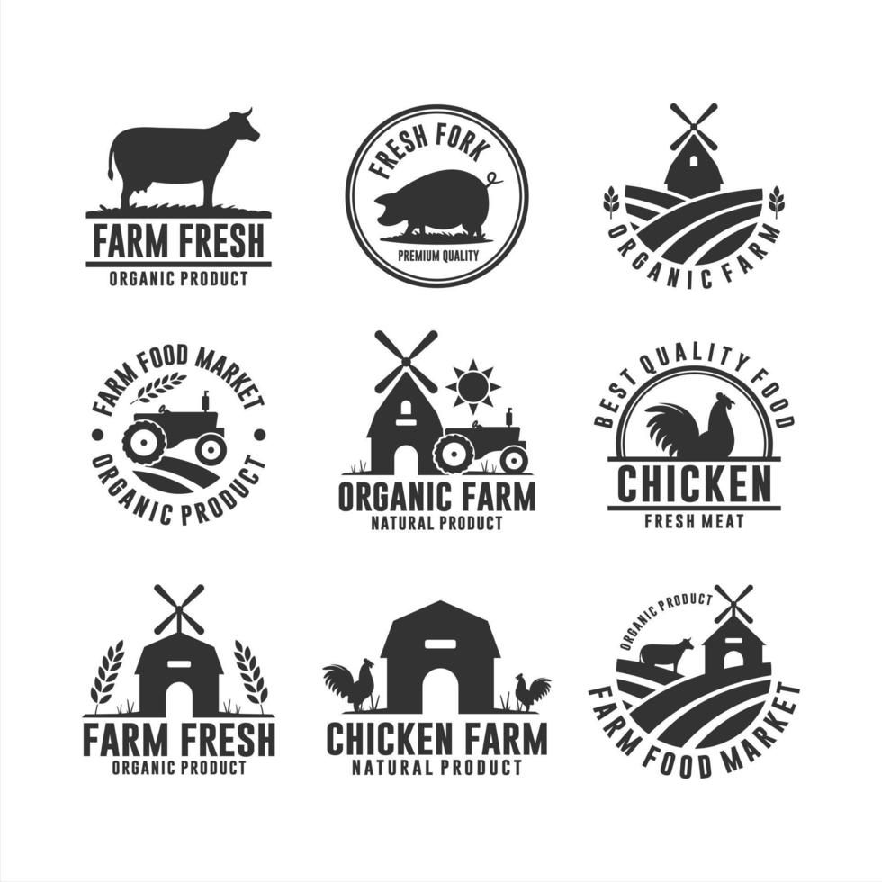 Logos für frische Bio-Produkte auf dem Bauernhof vektor